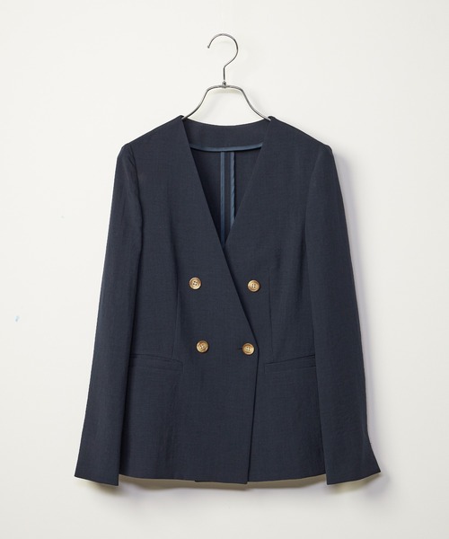 INED CLARO（イネドクラロ）の「【洗えるセットアップ】リネンライクメランジ カラーレスジャケット（スーツジャケット・レディース・ネイビー/モカ・7号/9号/11号）」の10枚目の写真