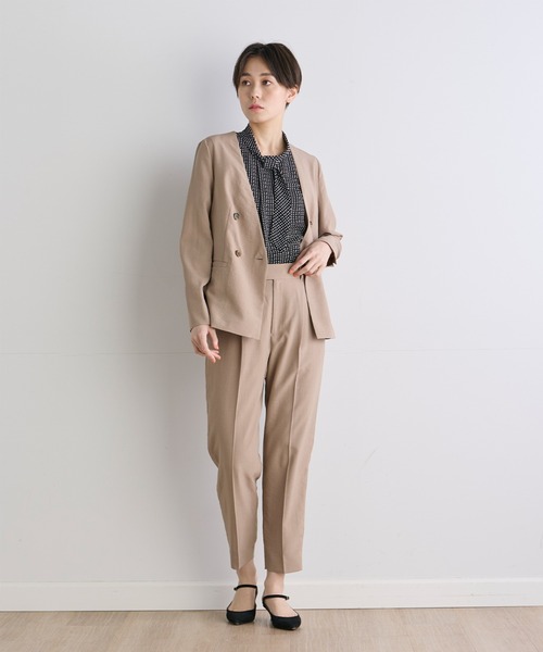 INED CLARO（イネドクラロ）の「【洗えるセットアップ】リネンライクメランジ カラーレスジャケット（スーツジャケット・レディース・ネイビー/モカ・7号/9号/11号）」の12枚目の写真