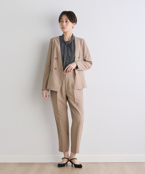 INED CLARO（イネドクラロ）の「【洗えるセットアップ】リネンライクメランジ カラーレスジャケット（スーツジャケット・レディース・ネイビー/モカ・7号/9号/11号）」の13枚目の写真