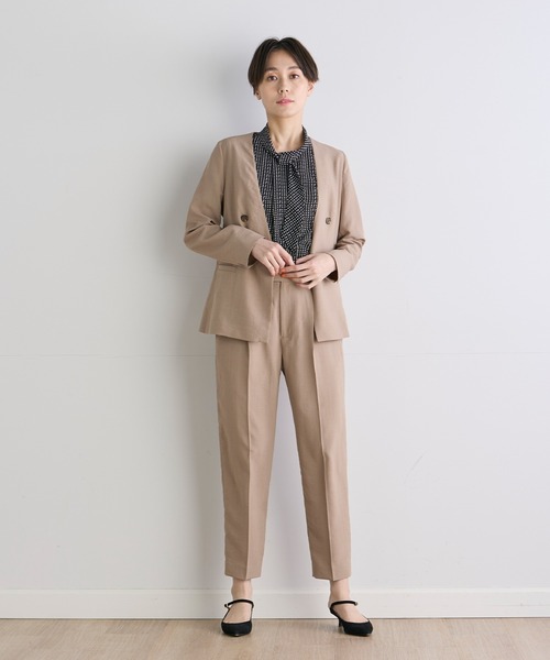 INED CLARO（イネドクラロ）の「【洗えるセットアップ】リネンライクメランジ カラーレスジャケット（スーツジャケット・レディース・ネイビー/モカ・7号/9号/11号）」の14枚目の写真