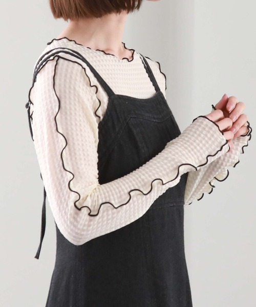 archives(アルシーヴ)の「配色メローチェックJQTOPS(Tシャツ/カットソー・レディース・ピンク系その他/アイボリー/ブラック・MEDIUM)」の5枚目の写真