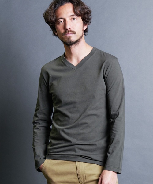 セール】CTN BASIC V/N L/S:コットンベーシック Vネック ロング