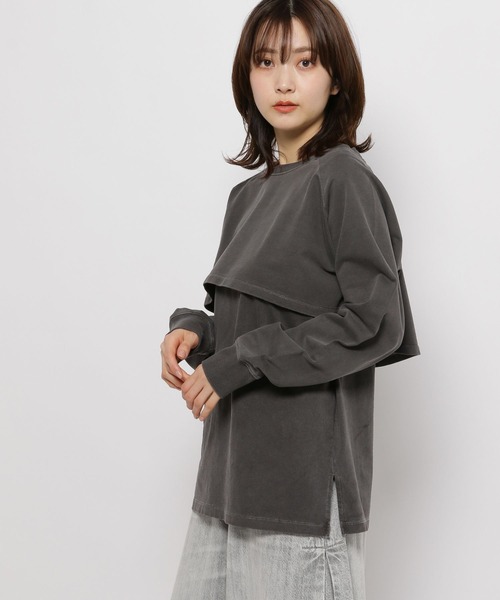 niko and...（ニコアンド）の「クロップドレイヤーセットプルオーバー（Tシャツ/カットソー・レディース・オフホワイト/ラベンダー/チャコール・FREE）」の3枚目の写真