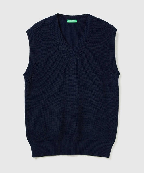 BENETTON (UNITED COLORS OF BENETTON)(ベネトンユナイテッドカラーズオブベネトン)の「ピュアコットン100%ニット無地Vネックベスト(ベスト・メンズ・ネイビー・SMALL/MEDIUM/LARGE)」の5枚目の写真