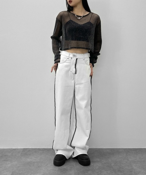 LVEU.(ラブユ.)の「【LVEU.】シアーラメクロップドプルオーバー / トップス シアー シースルー ラメ クロップド ショート レイヤード ブラック グレー ZOZOTOWN限定(Tシャツ/カットソー・レディース・グレー/ブラック・FREE)」の5枚目の写真