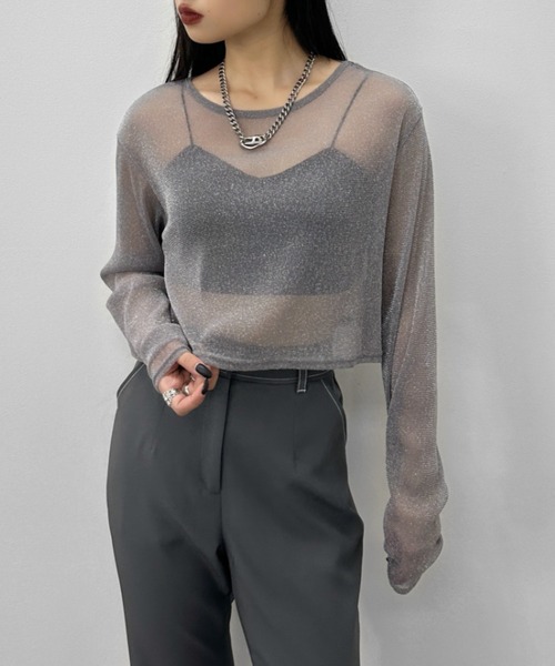 LVEU.(ラブユ.)の「【LVEU.】シアーラメクロップドプルオーバー / トップス シアー シースルー ラメ クロップド ショート レイヤード ブラック グレー ZOZOTOWN限定(Tシャツ/カットソー・レディース・グレー/ブラック・FREE)」の18枚目の写真