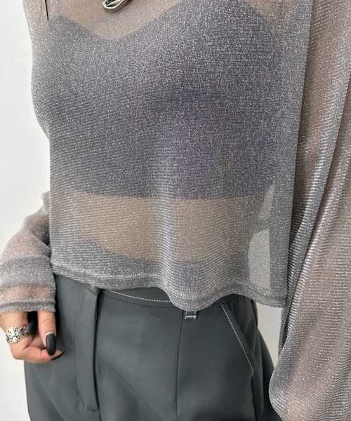 LVEU.(ラブユ.)の「【LVEU.】シアーラメクロップドプルオーバー / トップス シアー シースルー ラメ クロップド ショート レイヤード ブラック グレー ZOZOTOWN限定(Tシャツ/カットソー・レディース・グレー/ブラック・FREE)」の21枚目の写真