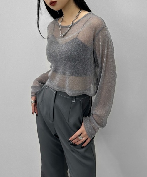 LVEU.(ラブユ.)の「【LVEU.】シアーラメクロップドプルオーバー / トップス シアー シースルー ラメ クロップド ショート レイヤード ブラック グレー ZOZOTOWN限定(Tシャツ/カットソー・レディース・グレー/ブラック・FREE)」の22枚目の写真