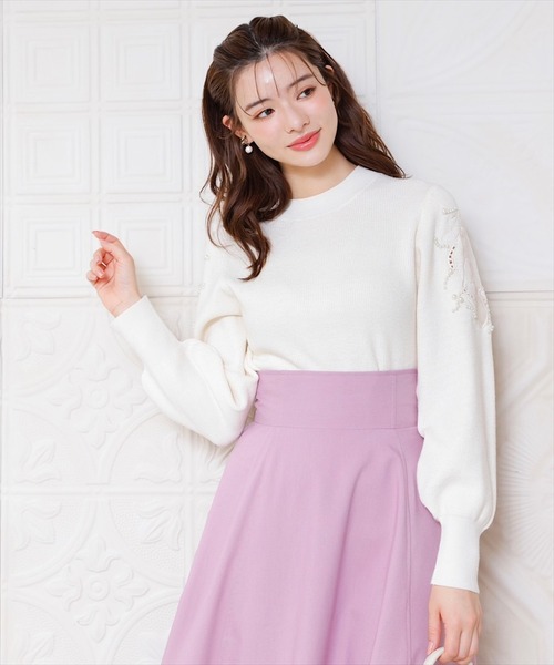 【セール】シアーフラワーカットワークニットプルオーバー（ニット/セーター）｜Swingle（スウィングル）