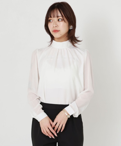 Diable baiser（ディアブルベーゼ）の「上品ボウタイリボン取り外し可/袖シアーブラウス【M/L/LL/3L】（シャツ/ブラウス・レディース・ホワイト/ブラック・3L/LL/LARGE/MEDIUM）」の16枚目の写真
