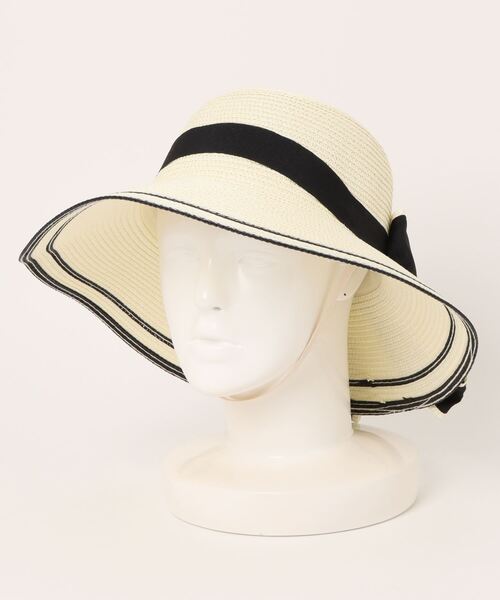 STYLEBLOCK（スタイルブロック）の「リボン付きツバ広麦わら風帽子（ハット・レディース・オフホワイト/ベージュ/カーキ・FREE）」の4枚目の写真