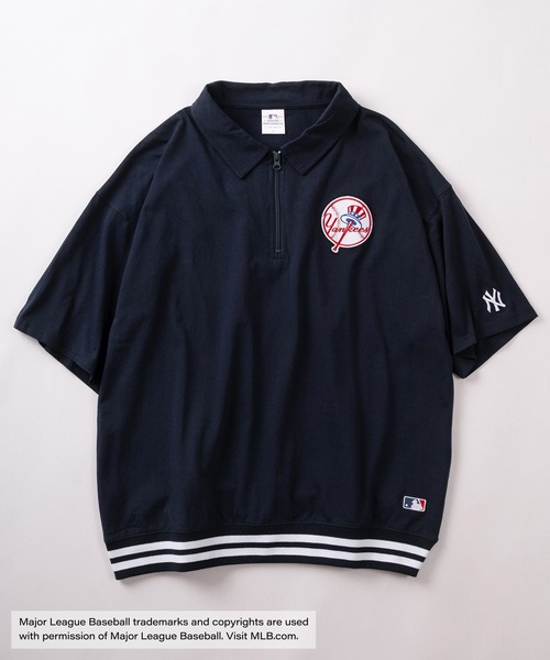 MLB(メジャーリーグベースボール)の「【MAJOR LEAGUE BASEBALL/メジャーリーグベースボール】MLB 5TEAM LOGO フロントサークルロゴ刺繍&バックアーチロゴワッペンデザイン リブライン ハーフジップT/半袖Tシャツ(Tシャツ/カットソー・メンズ・ダークグリーン/ネイビー/ブラック/ホワイト/ワインレッド・M/XL/L)」の6枚目の写真
