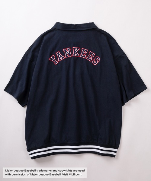 MLB(メジャーリーグベースボール)の「【MAJOR LEAGUE BASEBALL/メジャーリーグベースボール】MLB 5TEAM LOGO フロントサークルロゴ刺繍&バックアーチロゴワッペンデザイン リブライン ハーフジップT/半袖Tシャツ(Tシャツ/カットソー・メンズ・ダークグリーン/ネイビー/ブラック/ホワイト/ワインレッド・M/XL/L)」の7枚目の写真