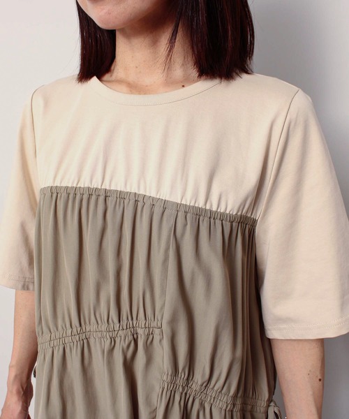 leswel(レスウェル)の「【L~5L 大きいサイズ】 ビスチェ風 レイヤード 半袖 ギャザー カットソー トップス(Tシャツ/カットソー・レディース・ブルー/カーキ/ネイビー・3L/4L/5L/LL/L)」の15枚目の写真