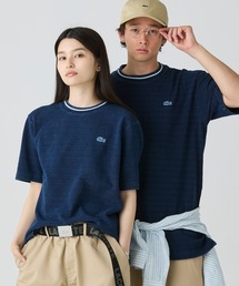 配色リブニットインディゴ鹿の子 半袖Tシャツ