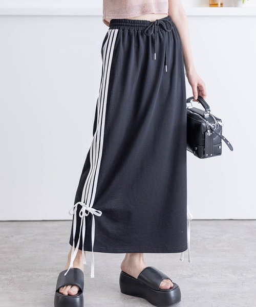 clear（クリア）の「ラインリボンスウェットIラインスカート[バレエコア カジュアル ガーリー]≪SS新作≫（スカート・レディース・グレー/アイボリー/ブラック・F）」の3枚目の写真