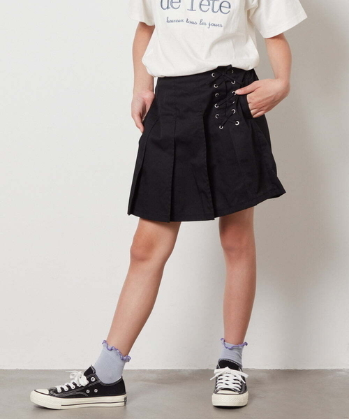 a.v.v（アーヴェヴェ）の「[140-150]レースアッププリーツスカパン（その他パンツ・キッズ・ダークインディゴブルー/ベージュ/ブラック/ブルー・150/140）」の2枚目の写真
