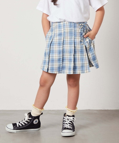 a.v.v（アーヴェヴェ）の「[140-150]レースアッププリーツスカパン（その他パンツ・キッズ・ダークインディゴブルー/ベージュ/ブラック/ブルー・150/140）」の12枚目の写真