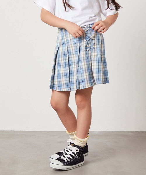 a.v.v（アーヴェヴェ）の「[140-150]レースアッププリーツスカパン（その他パンツ・キッズ・ダークインディゴブルー/ベージュ/ブラック/ブルー・150/140）」の14枚目の写真