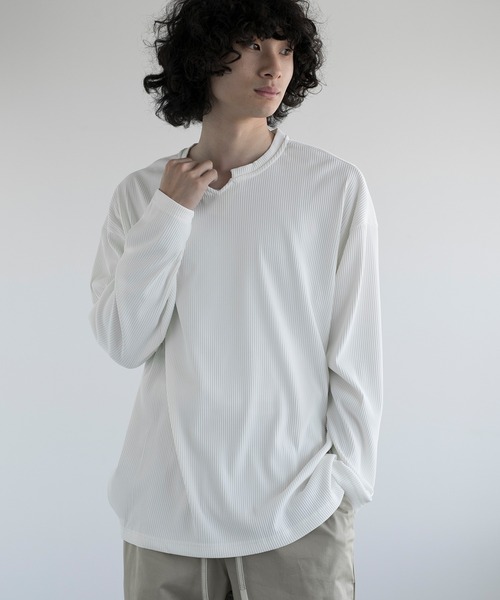 aimoha（アイモハ）の「aimoha men JACQUARD WIDE RIB Y-NECK TEE（Tシャツ/カットソー・メンズ・ホワイト/グレー/ブラック・MEDIUM/LARGE/X-LARGE/XX-LARGE）」の2枚目の写真