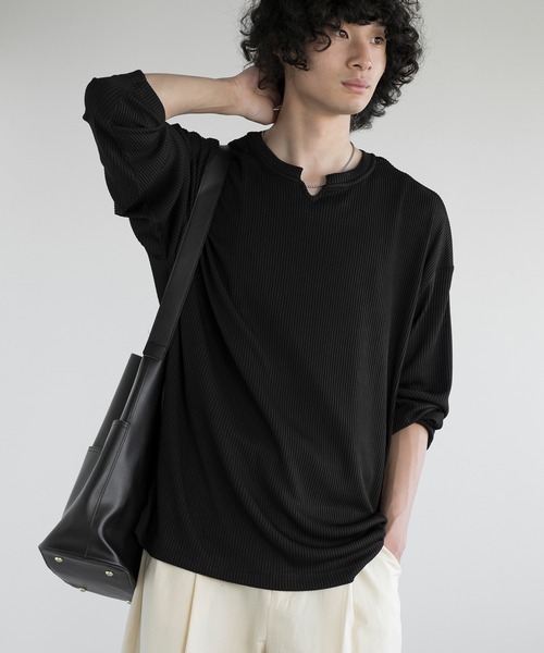 aimoha（アイモハ）の「aimoha men JACQUARD WIDE RIB Y-NECK TEE（Tシャツ/カットソー・メンズ・ホワイト/グレー/ブラック・MEDIUM/LARGE/X-LARGE/XX-LARGE）」の7枚目の写真