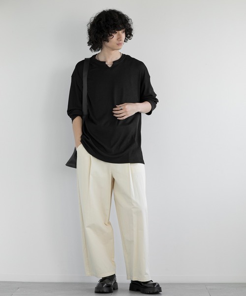 aimoha（アイモハ）の「aimoha men JACQUARD WIDE RIB Y-NECK TEE（Tシャツ/カットソー・メンズ・ホワイト/グレー/ブラック・MEDIUM/LARGE/X-LARGE/XX-LARGE）」の12枚目の写真