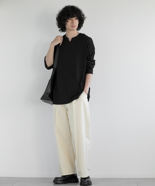 aimoha（アイモハ）の「aimoha men JACQUARD WIDE RIB Y-NECK TEE（Tシャツ/カットソー・メンズ・ホワイト/グレー/ブラック・MEDIUM/LARGE/X-LARGE/XX-LARGE）」の15枚目の写真