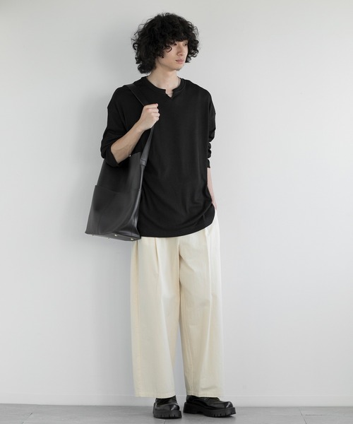 aimoha（アイモハ）の「aimoha men JACQUARD WIDE RIB Y-NECK TEE（Tシャツ/カットソー・メンズ・ホワイト/グレー/ブラック・MEDIUM/LARGE/X-LARGE/XX-LARGE）」の16枚目の写真