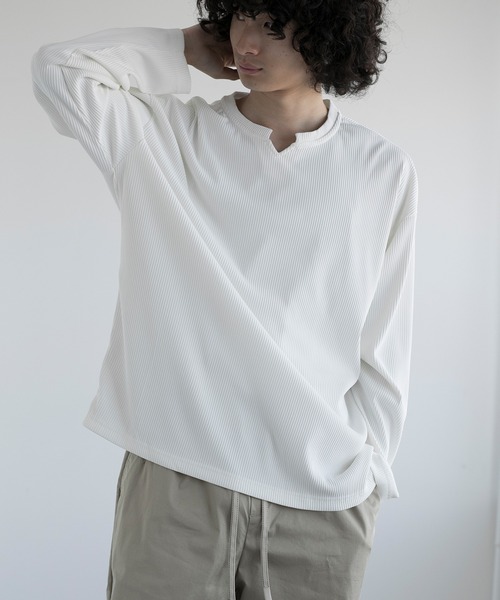 aimoha（アイモハ）の「aimoha men JACQUARD WIDE RIB Y-NECK TEE（Tシャツ/カットソー・メンズ・ホワイト/グレー/ブラック・MEDIUM/LARGE/X-LARGE/XX-LARGE）」の17枚目の写真