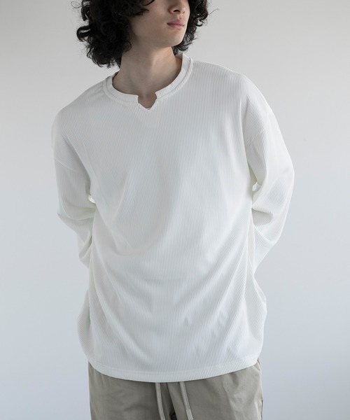aimoha（アイモハ）の「aimoha men JACQUARD WIDE RIB Y-NECK TEE（Tシャツ/カットソー・メンズ・ホワイト/グレー/ブラック・MEDIUM/LARGE/X-LARGE/XX-LARGE）」の18枚目の写真
