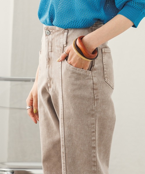 hunch（ハンチ）の「デニム/ツイルストレートパンツ（デニムパンツ・レディース・グレイッシュベージュ/ワンウォッシュ/ライトインディゴブルー・FREE）」の4枚目の写真