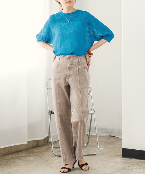 hunch（ハンチ）の「デニム/ツイルストレートパンツ（デニムパンツ・レディース・グレイッシュベージュ/ワンウォッシュ/ライトインディゴブルー・FREE）」の6枚目の写真