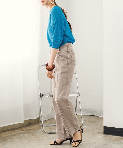 hunch（ハンチ）の「デニム/ツイルストレートパンツ（デニムパンツ・レディース・グレイッシュベージュ/ワンウォッシュ/ライトインディゴブルー・FREE）」の7枚目の写真