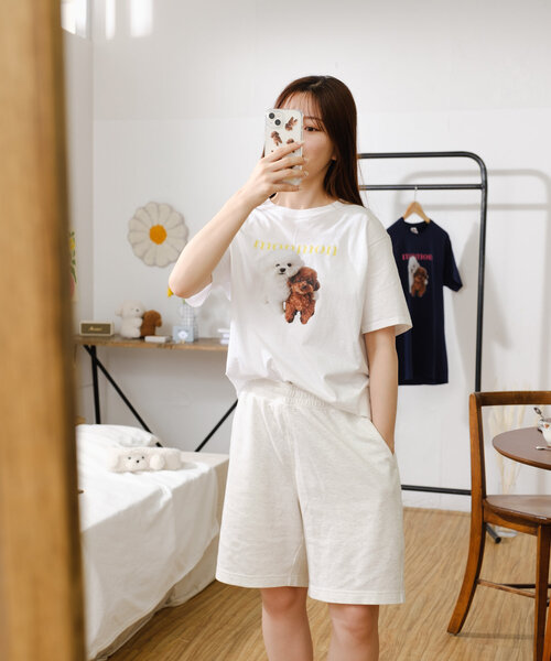 BIRTHDAY BAR（バースデイバー）の「monmon Tシャツ（ルームウェア/パジャマ・レディース・ホワイト/ネイビー・0）」の3枚目の写真