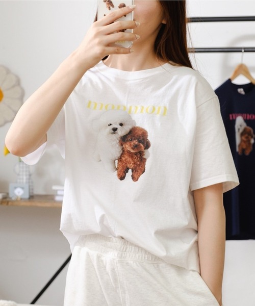 BIRTHDAY BAR（バースデイバー）の「monmon Tシャツ（ルームウェア/パジャマ・レディース・ホワイト/ネイビー・0）」の2枚目の写真