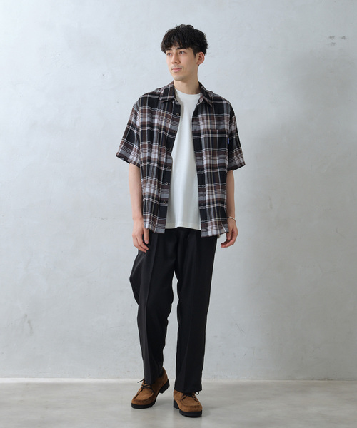 GERRY（ジェリー）の「GERRY／ジェリー 別注 クレープ半袖チェックシャツ（シャツ/ブラウス・メンズ・アイボリー/ネイビー/ブラウン・LARGE/MEDIUM）」の5枚目の写真