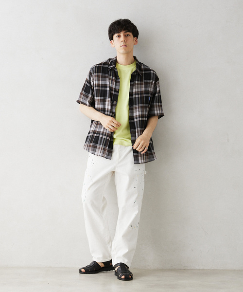 GERRY（ジェリー）の「GERRY／ジェリー 別注 クレープ半袖チェックシャツ（シャツ/ブラウス・メンズ・アイボリー/ネイビー/ブラウン・LARGE/MEDIUM）」の6枚目の写真