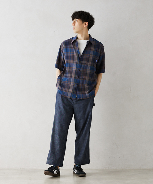 GERRY（ジェリー）の「GERRY／ジェリー 別注 クレープ半袖チェックシャツ（シャツ/ブラウス・メンズ・アイボリー/ネイビー/ブラウン・LARGE/MEDIUM）」の7枚目の写真