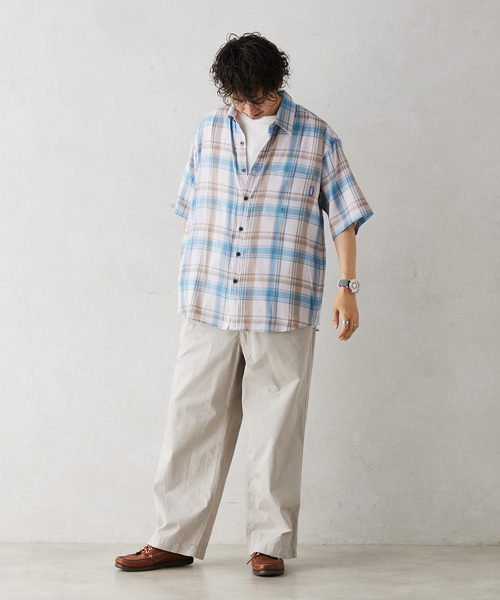 GERRY（ジェリー）の「GERRY／ジェリー 別注 クレープ半袖チェックシャツ（シャツ/ブラウス・メンズ・アイボリー/ネイビー/ブラウン・LARGE/MEDIUM）」の8枚目の写真