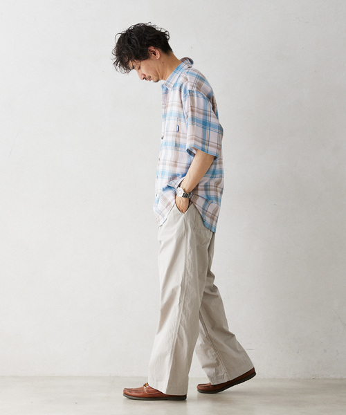 GERRY（ジェリー）の「GERRY／ジェリー 別注 クレープ半袖チェックシャツ（シャツ/ブラウス・メンズ・アイボリー/ネイビー/ブラウン・LARGE/MEDIUM）」の9枚目の写真