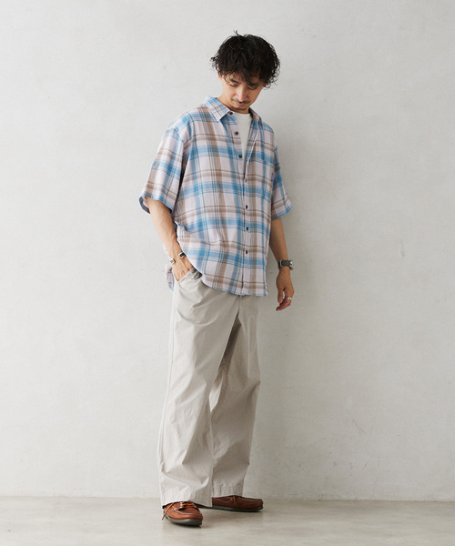 GERRY（ジェリー）の「GERRY／ジェリー 別注 クレープ半袖チェックシャツ（シャツ/ブラウス・メンズ・アイボリー/ネイビー/ブラウン・LARGE/MEDIUM）」の10枚目の写真