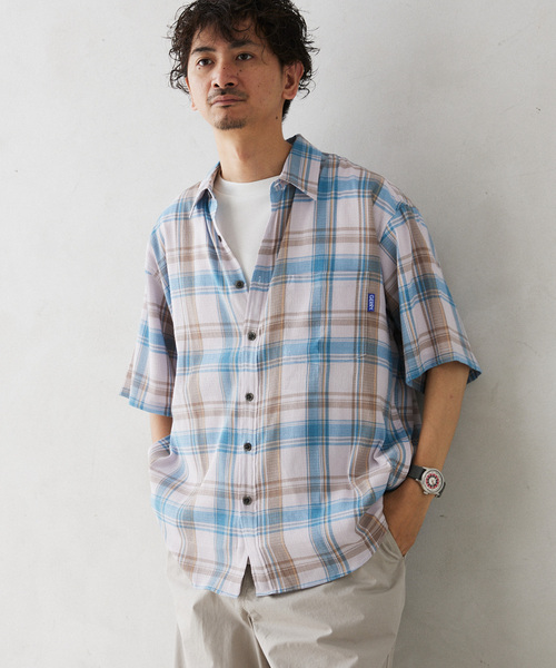 GERRY（ジェリー）の「GERRY／ジェリー 別注 クレープ半袖チェックシャツ（シャツ/ブラウス・メンズ・アイボリー/ネイビー/ブラウン・LARGE/MEDIUM）」の11枚目の写真