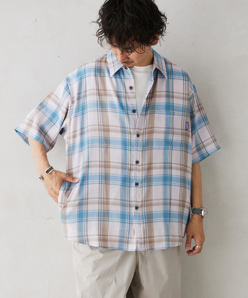 GERRY（ジェリー）の「GERRY／ジェリー 別注 クレープ半袖チェックシャツ（シャツ/ブラウス・メンズ・アイボリー/ネイビー/ブラウン・LARGE/MEDIUM）」の13枚目の写真