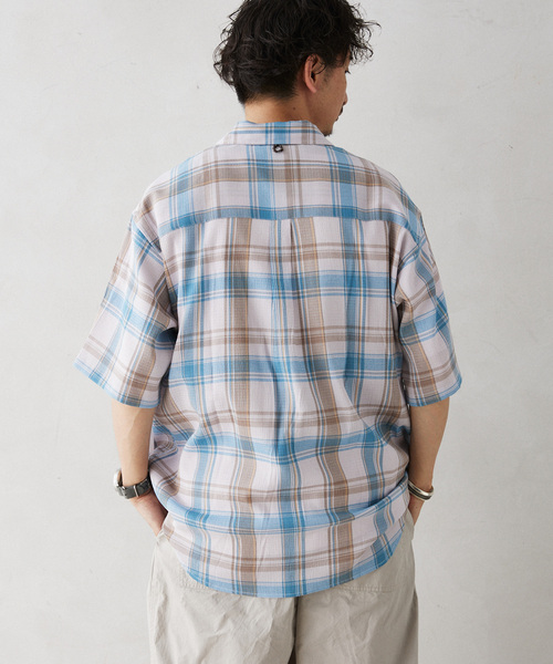 GERRY（ジェリー）の「GERRY／ジェリー 別注 クレープ半袖チェックシャツ（シャツ/ブラウス・メンズ・アイボリー/ネイビー/ブラウン・LARGE/MEDIUM）」の15枚目の写真