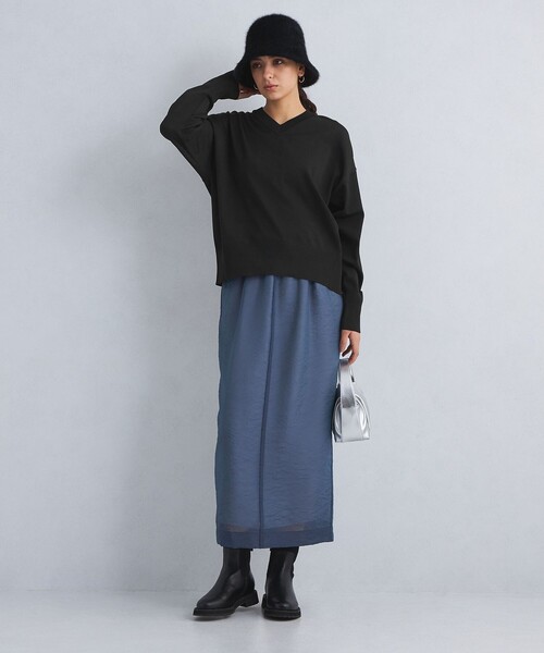 OSKER The Label Vネック セーター ブルー セール】 【育てるカシミヤ