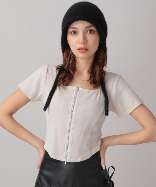 FOREVER 21（フォーエバー トゥエンティーワン）の「【2024SS】ピグメントリブジップTシャツ（Tシャツ/カットソー・レディース・ネイビー/グレー/ナチュラル・SMALL/MEDIUM）」の3枚目の写真