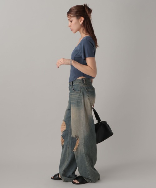 FOREVER 21（フォーエバー トゥエンティーワン）の「【2024SS】ピグメントリブジップTシャツ（Tシャツ/カットソー・レディース・ネイビー/グレー/ナチュラル・SMALL/MEDIUM）」の17枚目の写真