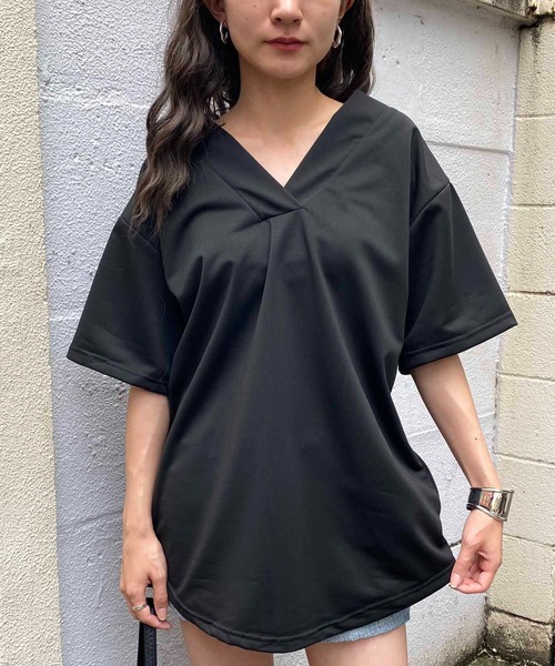NANEA(ナネア)の「バックレースアップ Vネックカットソー(Tシャツ/カットソー・レディース・ブラック/グレー・LARGE/X-LARGE/XX-LARGE)」の5枚目の写真