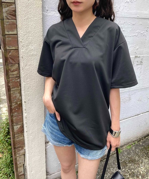 NANEA(ナネア)の「バックレースアップ Vネックカットソー(Tシャツ/カットソー・レディース・ブラック/グレー・LARGE/X-LARGE/XX-LARGE)」の6枚目の写真