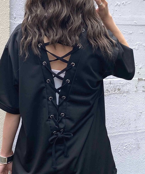 NANEA(ナネア)の「バックレースアップ Vネックカットソー(Tシャツ/カットソー・レディース・ブラック/グレー・LARGE/X-LARGE/XX-LARGE)」の9枚目の写真